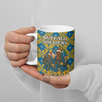 Buffalo Soldiers Christmas Ceramic Mug with Blue Yellow Plaid Parade Illustration Design - Wonder Print Shop