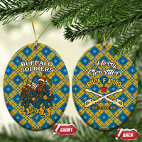 Buffalo Soldiers Christmas Ceramic Ornament with Blue Yellow Plaid Parade Illustration Design - Wonder Print Shop