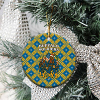 Buffalo Soldiers Christmas Ceramic Ornament with Blue Yellow Plaid Parade Illustration Design - Wonder Print Shop