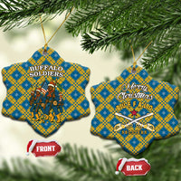 Buffalo Soldiers Christmas Ceramic Ornament with Blue Yellow Plaid Parade Illustration Design - Wonder Print Shop