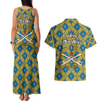 Buffalo Soldiers Christmas Couples Matching Tank Maxi Dress and Hawaiian Shirt with Blue Yellow Plaid Parade Illustration Design - Wonder Print Shop