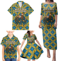 Buffalo Soldiers Christmas Family Matching Puletasi and Hawaiian Shirt with Blue Yellow Plaid Parade Illustration Design - Wonder Print Shop