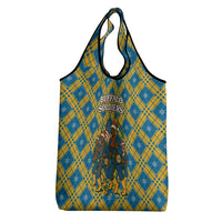 Buffalo Soldiers Christmas Grocery Bag with Blue Yellow Plaid Parade Illustration Design - Wonder Print Shop