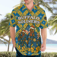 Buffalo Soldiers Christmas Hawaiian Shirt with Blue Yellow Plaid Parade Illustration Design - Wonder Print Shop