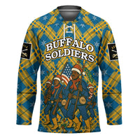 Buffalo Soldiers Christmas Hockey Jersey with Blue Yellow Plaid Parade Illustration Design - Wonder Print Shop