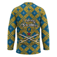 Buffalo Soldiers Christmas Hockey Jersey with Blue Yellow Plaid Parade Illustration Design - Wonder Print Shop
