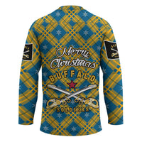 Buffalo Soldiers Christmas Hockey Jersey with Blue Yellow Plaid Parade Illustration Design - Wonder Print Shop