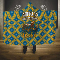 Buffalo Soldiers Christmas Hooded Blanket with Blue Yellow Plaid Parade Illustration Design - Wonder Print Shop