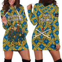 Buffalo Soldiers Christmas Hoodie Dress with Blue Yellow Plaid Parade Illustration Design - Wonder Print Shop
