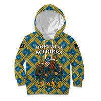 Buffalo Soldiers Christmas Kid Hoodie with Blue Yellow Plaid Parade Illustration Design - Wonder Print Shop
