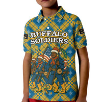 Buffalo Soldiers Christmas Kid Polo Shirt with Blue Yellow Plaid Parade Illustration Design - Wonder Print Shop