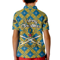 Buffalo Soldiers Christmas Kid Polo Shirt with Blue Yellow Plaid Parade Illustration Design - Wonder Print Shop