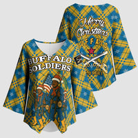 Buffalo Soldiers Christmas Kimono Sleeve Blouse with Blue Yellow Plaid Parade Illustration Design - Wonder Print Shop