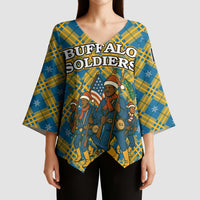 Buffalo Soldiers Christmas Kimono Sleeve Blouse with Blue Yellow Plaid Parade Illustration Design - Wonder Print Shop