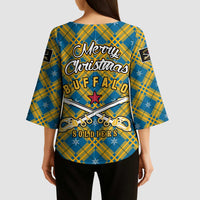 Buffalo Soldiers Christmas Kimono Sleeve Blouse with Blue Yellow Plaid Parade Illustration Design - Wonder Print Shop