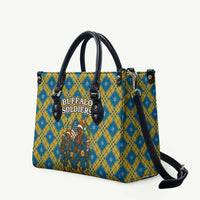 Buffalo Soldiers Christmas Leather Bag with Blue Yellow Plaid Parade Illustration Design - Wonder Print Shop