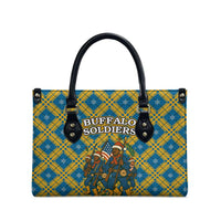 Buffalo Soldiers Christmas Leather Bag with Blue Yellow Plaid Parade Illustration Design - Wonder Print Shop