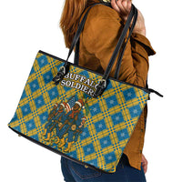 Buffalo Soldiers Christmas Leather Tote Bag with Blue Yellow Plaid Parade Illustration Design - Wonder Print Shop