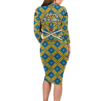 Buffalo Soldiers Christmas Long Sleeve Bodycon Dress with Blue Yellow Plaid Parade Illustration Design - Wonder Print Shop