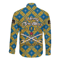 Buffalo Soldiers Christmas Long Sleeve Button Shirt with Blue Yellow Plaid Parade Illustration Design - Wonder Print Shop
