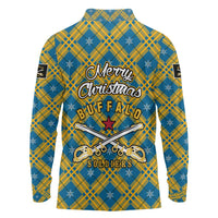 Buffalo Soldiers Christmas Long Sleeve Polo Shirt with Blue Yellow Plaid Parade Illustration Design - Wonder Print Shop