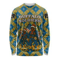 Buffalo Soldiers Christmas Long Sleeve Shirt with Blue Yellow Plaid Parade Illustration Design - Wonder Print Shop