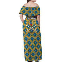 Buffalo Soldiers Christmas Off Shoulder Maxi Dress with Blue Yellow Plaid Parade Illustration Design - Wonder Print Shop