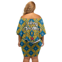 Buffalo Soldiers Christmas Off Shoulder Short Dress with Blue Yellow Plaid Parade Illustration Design - Wonder Print Shop