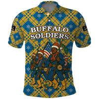 Buffalo Soldiers Christmas Polo Shirt with Blue Yellow Plaid Parade Illustration Design - Wonder Print Shop