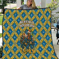 Buffalo Soldiers Christmas Quilt with Blue Yellow Plaid Parade Illustration Design - Wonder Print Shop