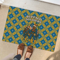 Buffalo Soldiers Christmas Rubber Doormat with Blue Yellow Plaid Parade Illustration Design - Wonder Print Shop