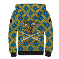 Buffalo Soldiers Christmas Sherpa Hoodie with Blue Yellow Plaid Parade Illustration Design - Wonder Print Shop
