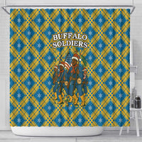 Buffalo Soldiers Christmas Shower Curtain with Blue Yellow Plaid Parade Illustration Design - Wonder Print Shop