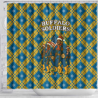Buffalo Soldiers Christmas Shower Curtain with Blue Yellow Plaid Parade Illustration Design - Wonder Print Shop