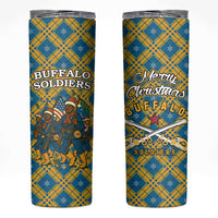 Buffalo Soldiers Christmas Skinny Tumbler with Blue Yellow Plaid Parade Illustration Design - Wonder Print Shop
