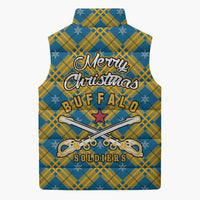 Buffalo Soldiers Christmas Sleeveless Puffer Jacket with Blue Yellow Plaid Parade Illustration Design - Wonder Print Shop