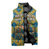 Buffalo Soldiers Christmas Sleeveless Puffer Jacket with Blue Yellow Plaid Parade Illustration Design - Wonder Print Shop