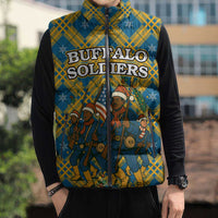 Buffalo Soldiers Christmas Sleeveless Puffer Jacket with Blue Yellow Plaid Parade Illustration Design - Wonder Print Shop