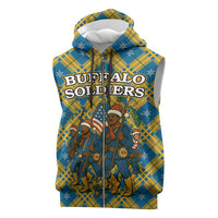 Buffalo Soldiers Christmas Sleeveless Zip Hoodie with Blue Yellow Plaid Parade Illustration Design - Wonder Print Shop