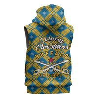 Buffalo Soldiers Christmas Sleeveless Zip Hoodie with Blue Yellow Plaid Parade Illustration Design - Wonder Print Shop