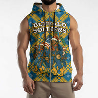 Buffalo Soldiers Christmas Sleeveless Zip Hoodie with Blue Yellow Plaid Parade Illustration Design - Wonder Print Shop