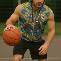 Buffalo Soldiers Christmas Sleeveless Zip Hoodie with Blue Yellow Plaid Parade Illustration Design - Wonder Print Shop