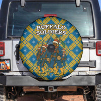 Buffalo Soldiers Christmas Spare Tire Cover with Blue Yellow Plaid Parade Illustration Design - Wonder Print Shop
