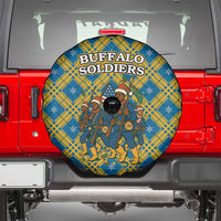 Buffalo Soldiers Christmas Spare Tire Cover with Blue Yellow Plaid Parade Illustration Design - Wonder Print Shop
