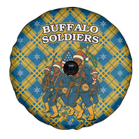 Buffalo Soldiers Christmas Spare Tire Cover with Blue Yellow Plaid Parade Illustration Design - Wonder Print Shop
