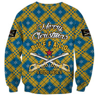 Buffalo Soldiers Christmas Sweatshirt with Blue Yellow Plaid Parade Illustration Design - Wonder Print Shop