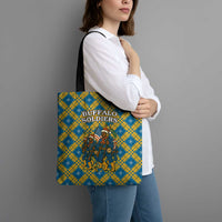 Buffalo Soldiers Christmas Tote Bag with Blue Yellow Plaid Parade Illustration Design - Wonder Print Shop