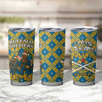 Buffalo Soldiers Christmas Tumbler Cup with Blue Yellow Plaid Parade Illustration Design - Wonder Print Shop