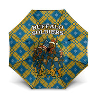 Buffalo Soldiers Christmas Umbrella with Blue Yellow Plaid Parade Illustration Design - Wonder Print Shop