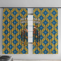 Buffalo Soldiers Christmas Window Curtain with Blue Yellow Plaid Parade Illustration Design - Wonder Print Shop